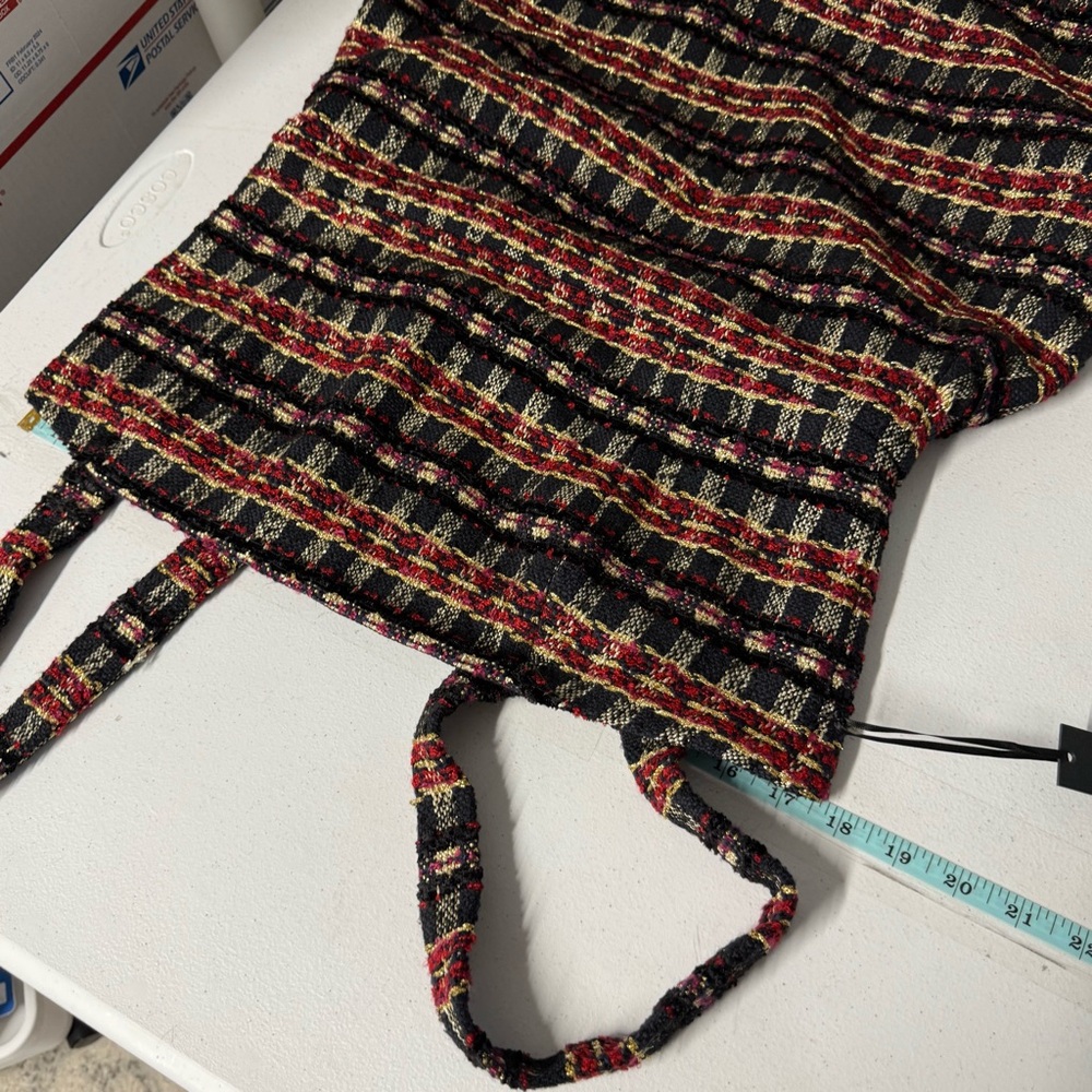 House of Harlow 1960 Boucle Dress Black Red Gold StrapS Preppy‎ Academia NEW - Picture 2 of 16